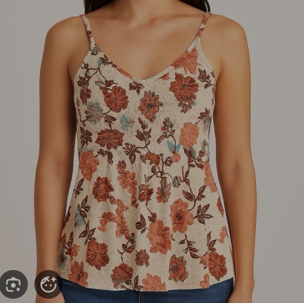 Maurices Girly Spring 2X Cream Smocked Floral Camisole with Spaghetti Straps
